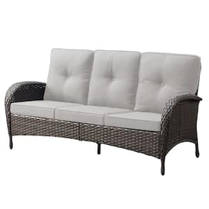 Flat Armrest series 3 Seat Wicker Outdoor Patio Sofa Couch with Deep Seating and Beige Cushions