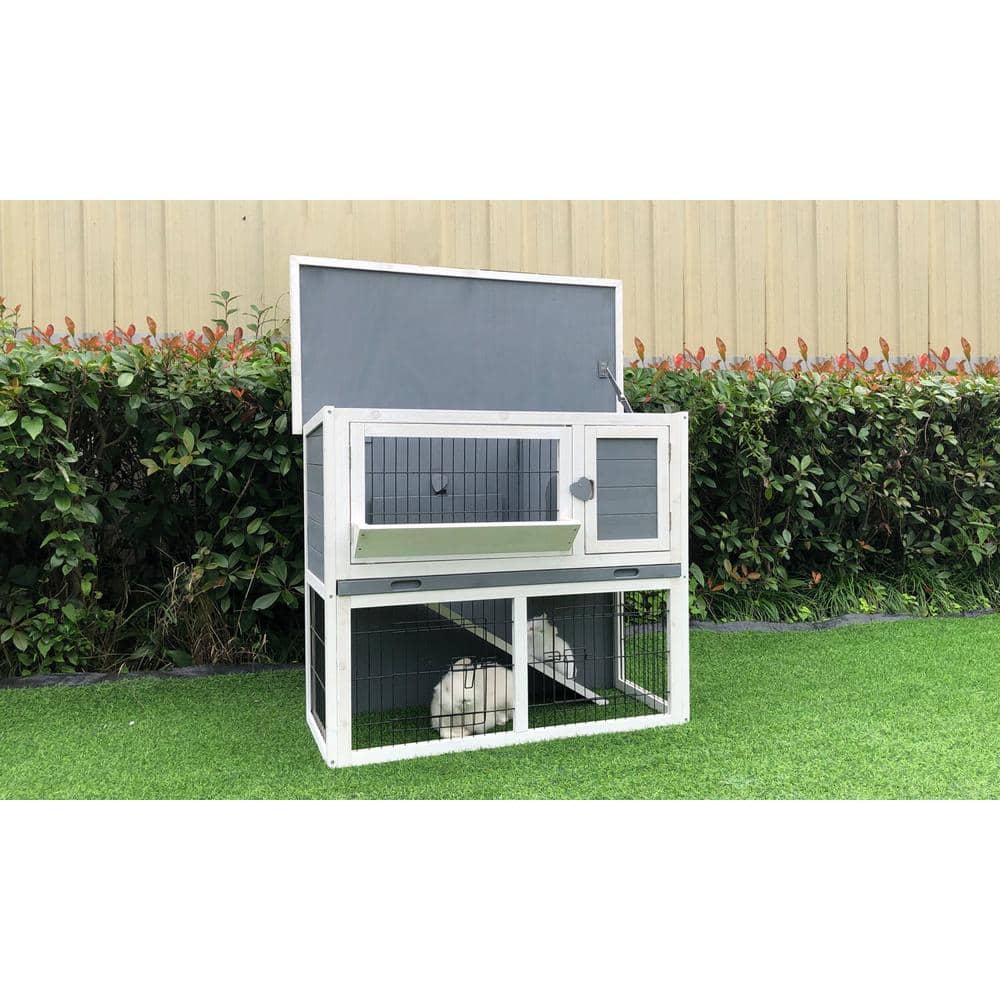Gray and White Wooden 2-Story Chicken Coop with Ramp