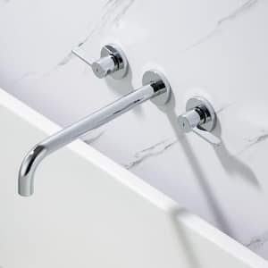 2-Handle Wall Mount Roman Tub Faucet with High Flow Rate and Long Spout in Polished Chrome