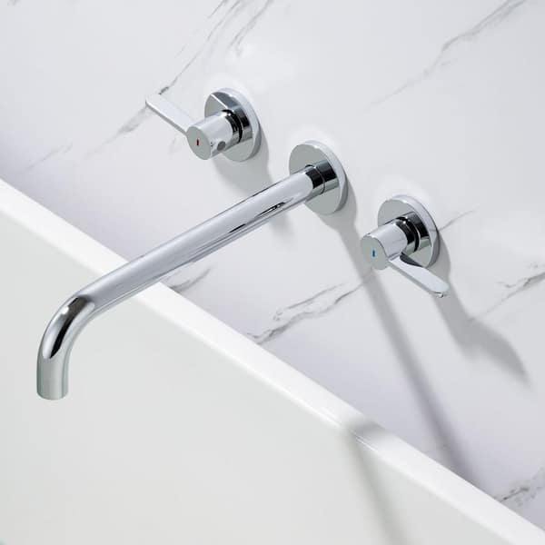 Staykiwi 2-Handle Wall Mount Roman Tub Faucet with High Flow Rate and Long Spout in Polished Chrome