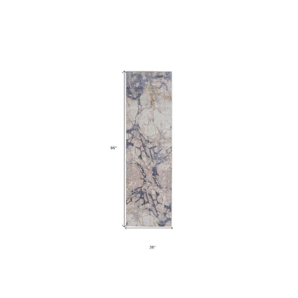 2 ft. x 8 ft. Tan, Blue Abstract Runner Rug