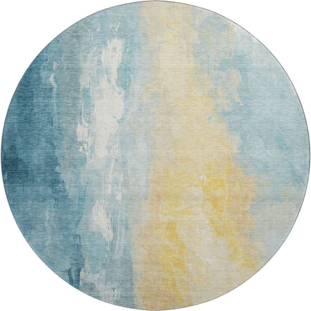 Mayfield Premium Machine Washable Abstract AMF1844 Teal 8 ft. x 8 ft. Round Rug price history on PriceWatchPro