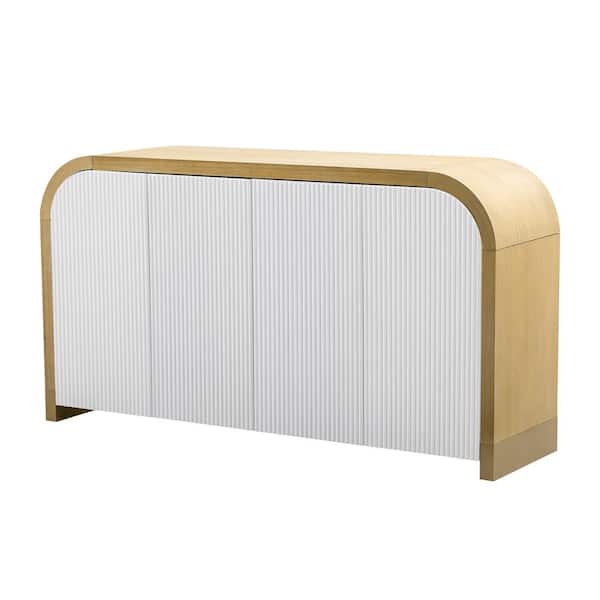 Unbranded White 32.9 in. H Storage Cabinet with Adjustable Shelves, U_STYLE 4-door Curved Corner Design Wavy Door Panel Cabinet