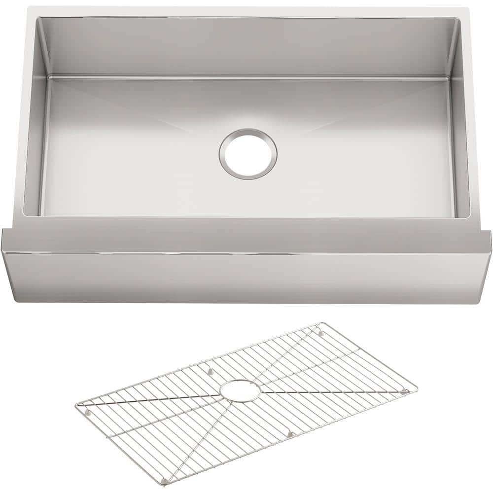 KOHLER Strive Undermount Farmhouse Apron Front Stainless Steel 36 in. Single Basin Kitchen Sink with Basin Rack