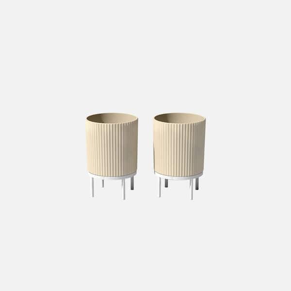 Demi 16 in. Raised with Stand Round Sand Plastic Planter with White Stand (2 Pack)