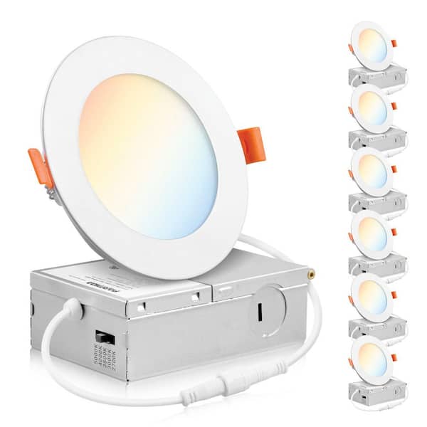 6-Pack-Smart Home 4 in. Adjustable White 2700K-5000K 9-Watt Wafer Slim Panel Downlight with Ultra Slim Junction Box