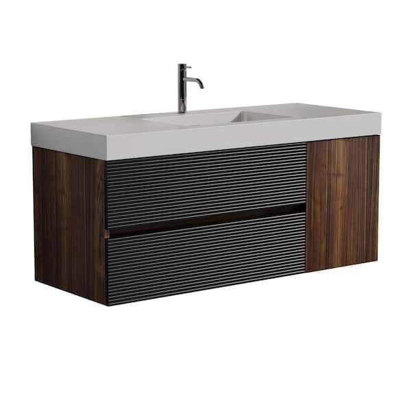 47.67 in. W x 19.11 in. D x 25.81 in. H Single Sink Wall Mounted Bath Vanity in Brown with White Solid Surface Top