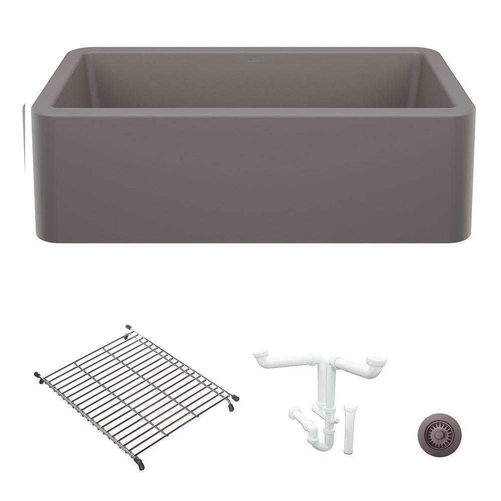 Ikon 33 in. Farmhouse/Apron-Front Single Bowl Volcano Gray Granite Composit