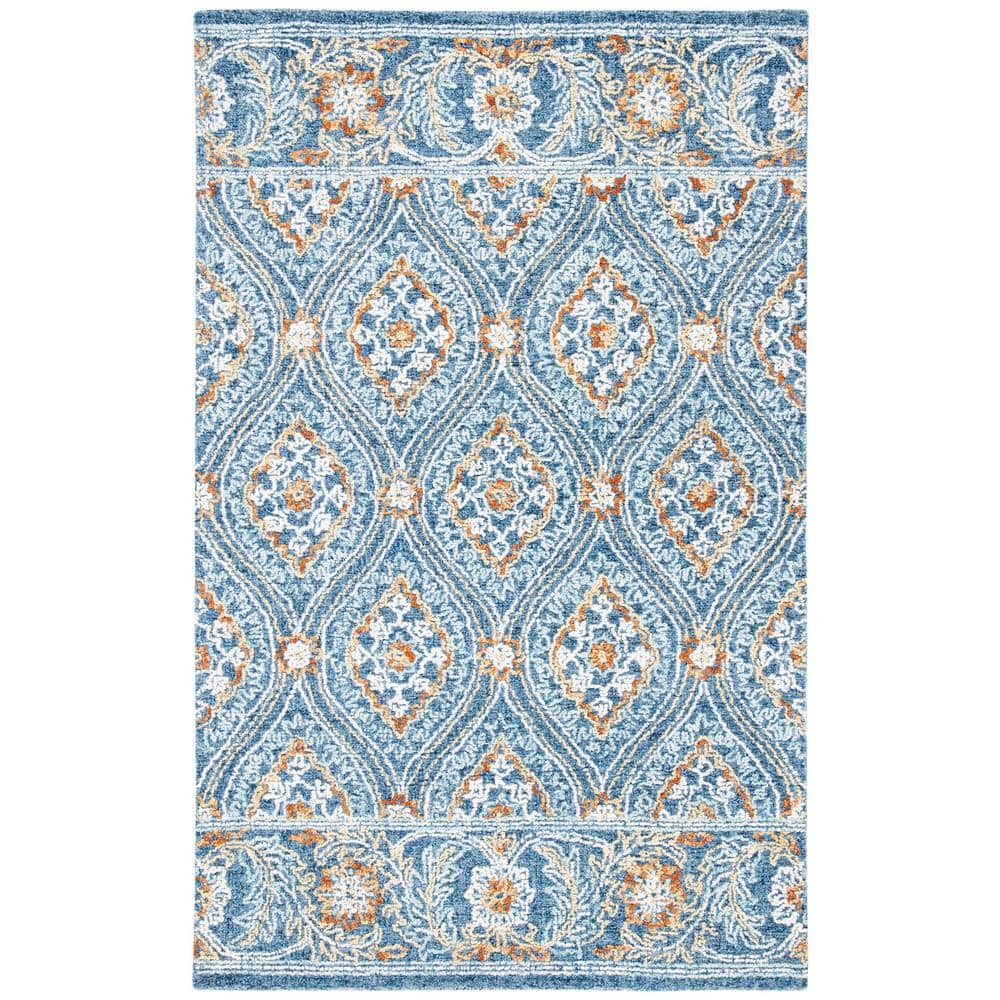 Handmade Blue Floral Wool 3' x 5' Tufted Area Rug