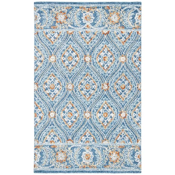 SAFAVIEH Blossom Navy/Yellow Doormat 3 ft. x 5 ft. Floral Geometric Area Rug