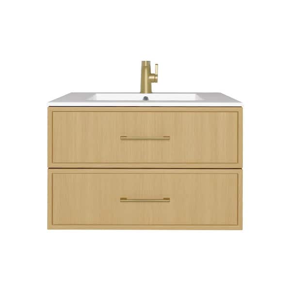 Cutler Kitchen and Bath Cassidy 30 in. W x 18 in. D x 20 in. H Single Sink Wall Mounted Bath Vanity in Natura with Cultured Marble Top in White