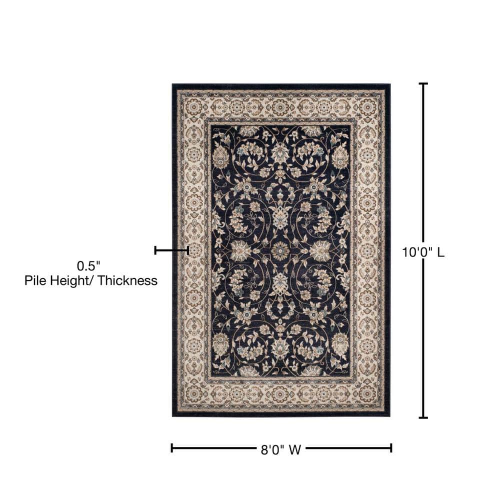 Anthracite and Cream Floral Synthetic 8' x 10' Area Rug
