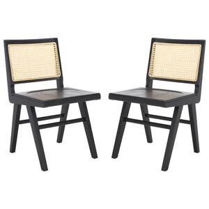 Hattie Black/Natural 20.1 in. Rattan Dining Chair Set of 2