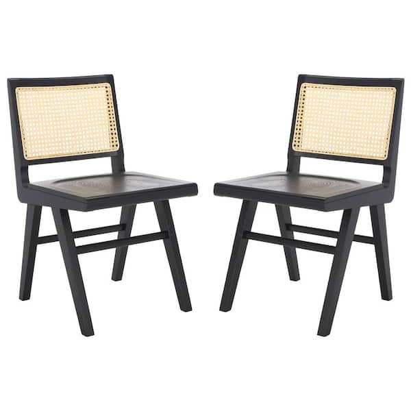 SAFAVIEH Hattie Black/Natural 20.1 in. Rattan Dining Chair Set of 2