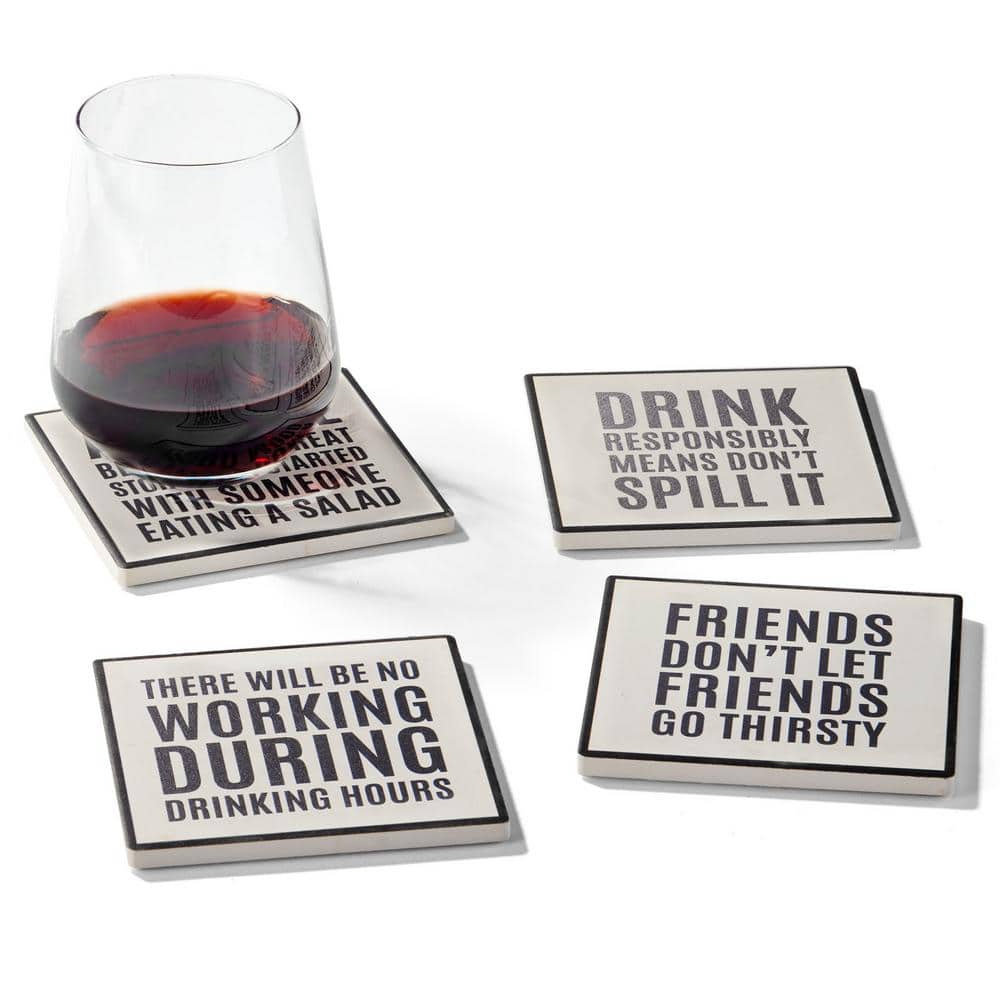 American Atelier Work Hour Happy Hour Sentiments Set Of 4 Ceramic