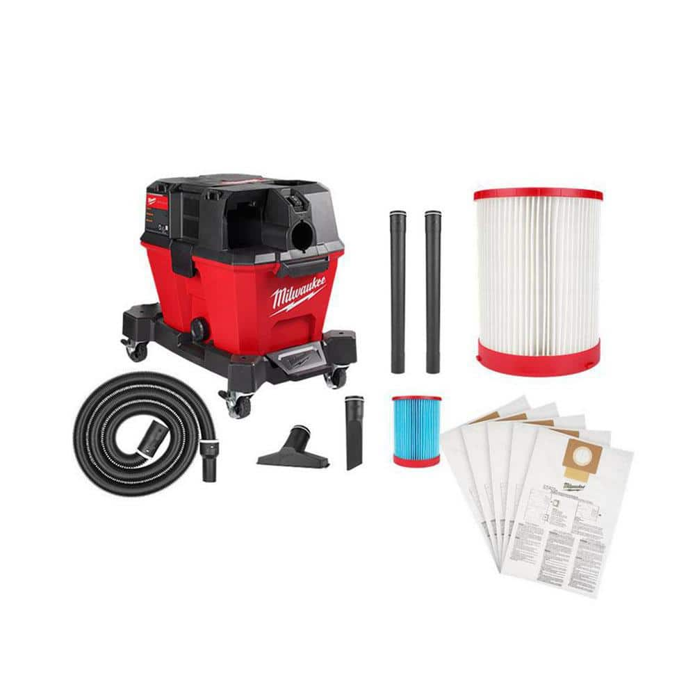 M18 FUEL 6 Gal. Cordless Wet/Dry Shop Vacuum with High Efficiency Filter, HEPA Filter and (5-Pack) Fleece Dust Bags -  Milwaukee, 0910-20-7779