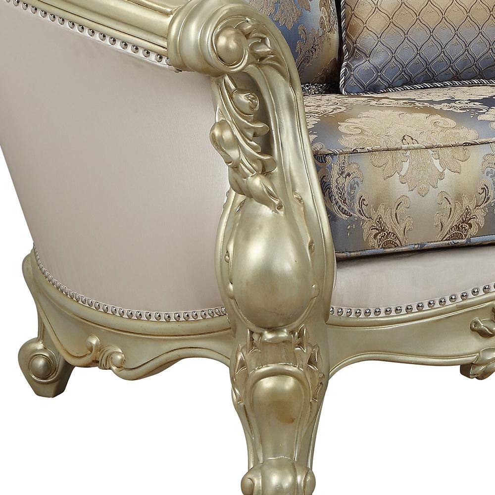 Elegant Floral Tufted Fabric Loveseat with Rolled Arms and Nailhead Accents