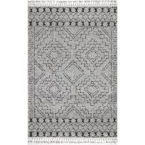 Vasiliki Moroccan Tassel Shag Gray Doormat 2 ft. x 3 ft.  Area Rug