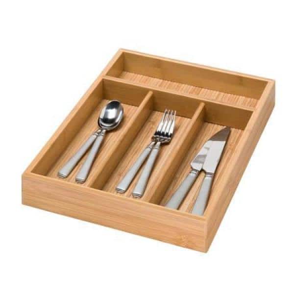 Natural Bamboo 4-Compartment Cutlery Tray Organizer