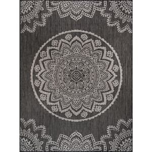 Dark Grey/Light Grey 8 ft. x 10 ft. Medallion Indoor/Outdoor Area Rug