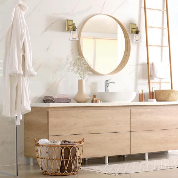 Westin 5.25 in. 1-Light Brushed Gold Glam Wall Sconce with Clear Glass Shade