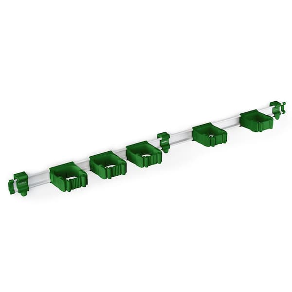 37 in. Universal Garage Storage Rail System with 5 Green One-Size-Fits-All Holders