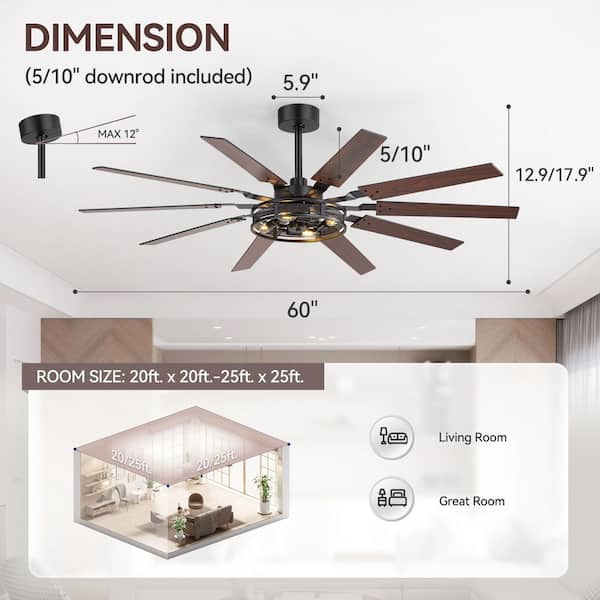 Breezary Vitale 60 in. 4-Light Windmill Black Ceiling Fan