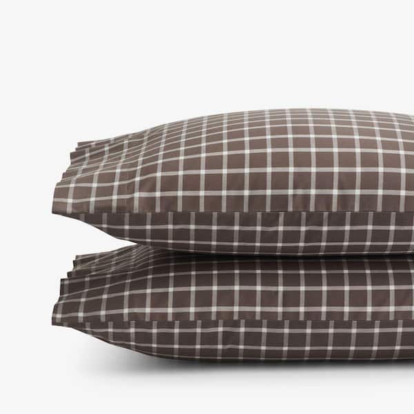 Company Cotton Windowpane Yarn-Dyed Brown Cotton Percale King Pillowcase (Set of 2)