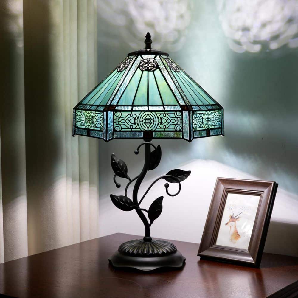 12 in. W x 19 in. H Tiffany Style Bronze Finish Table Lamp with Teal Mission Stained Glass Lamp Shade price history on PriceWatchPro