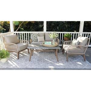 Poppy 5-Piece Wicker Patio Deep Seating Set with Sunbrella Cast Ash Cushions