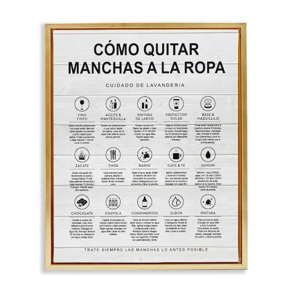 Stupell Industries Lavanderia Stain Guide Farmhouse by Lettered and Lined Gold Floater Frame Typography Graphic Art Print 31 in. x 25 in.