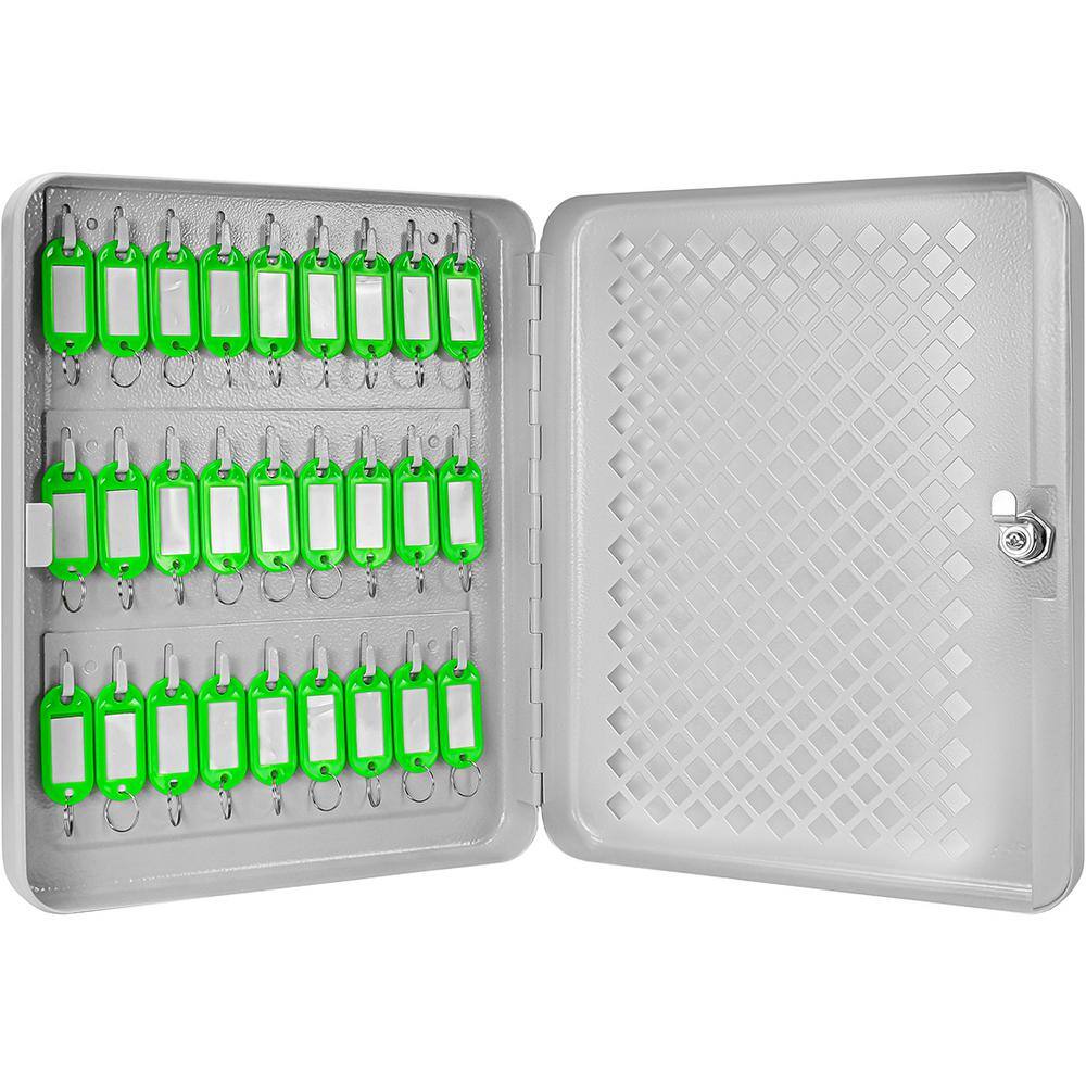 Gray Steel 27-Key Lock Box with Green Tags