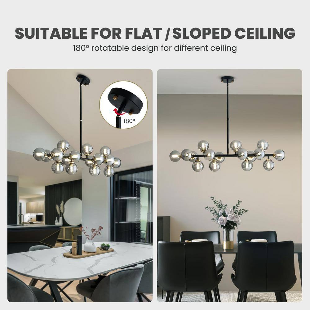 Gray Glass 16-Light Linear Sputnik Chandelier