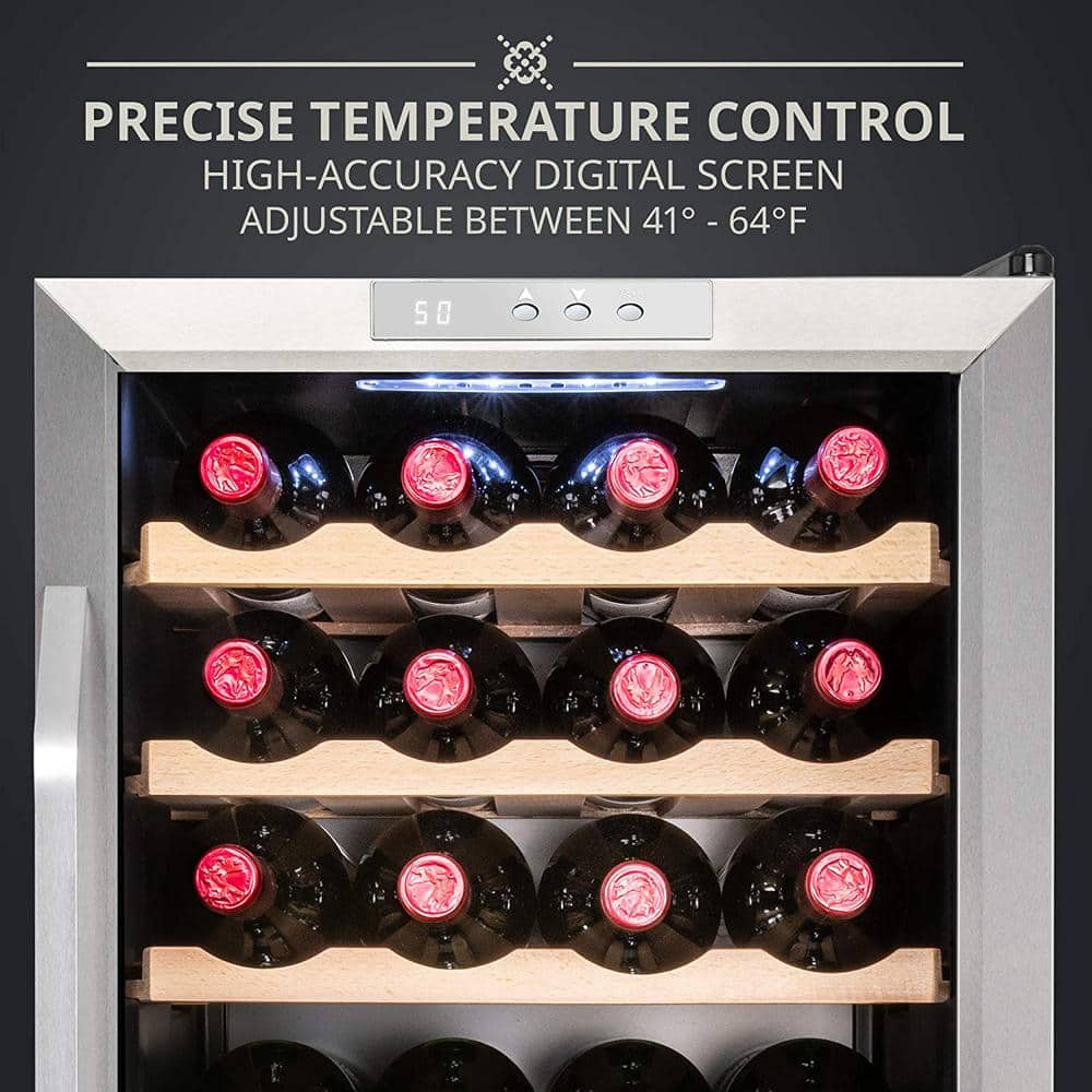 Ivation 24 Bottle Stainless Steel Freestanding Wine Cooler with LED Lighting