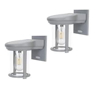 Grey Dusk to Dawn Coach Outdoor Solar Lantern Wall Sconce with Warm White Edison Bulb for Porch and Garage(2-Pack)