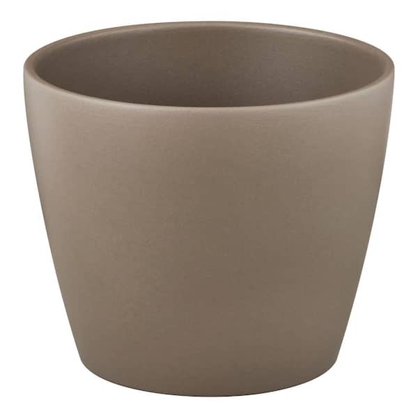 6.75 in. dia. x 5.5 in. H Ceramic Taupe Nubia Pot