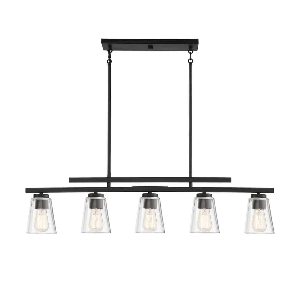 Calhoun Matte Black 40" Linear Chandelier with Glass Shades