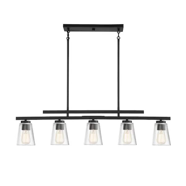 Savoy House Calhoun 40 in. W x 10 in. H 5-Light Matte Black Linear Chandelier with Clear Glass Shades