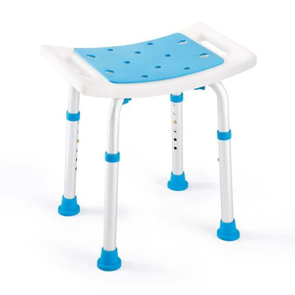 Aluminum Adjustable Height Bariatric Shower Chair, Padded Shower Stool for Bathtub Shower Bench in White Blue