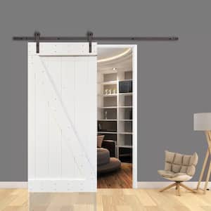 24 in. x 84 in. Z Series White Knotty Pine Wood Interior Sliding Barn Door with Hardware Kit
