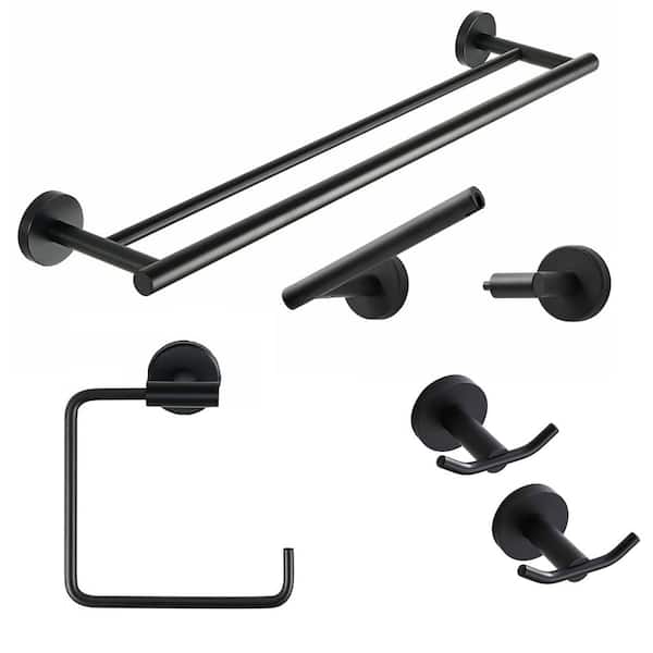 ATKING Wall Mounted 5 -Piece Bath Hardware Set with Towel Bar Toilet Paper Holder Towel Ring Dual Towel Hook in Matte Black