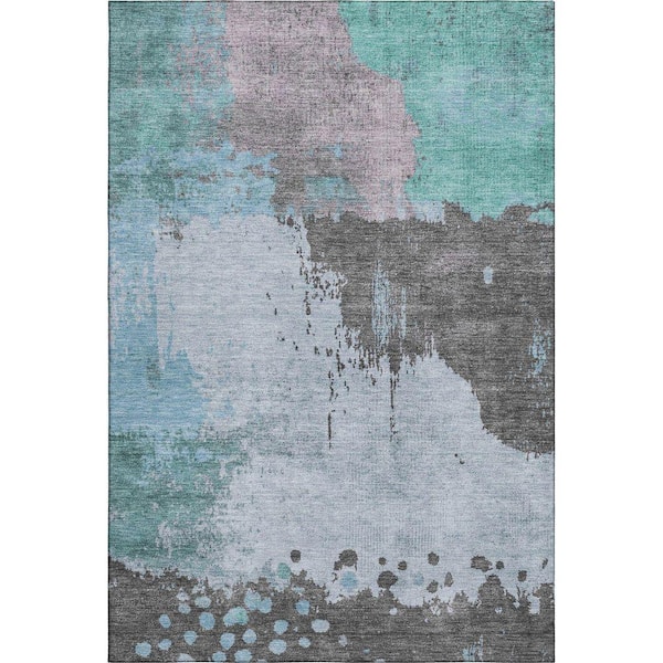 Mayfield Premium Machine Washable Abstract AMF1994 Teal 5 ft. x 7 ft. 6 in. Area Rug