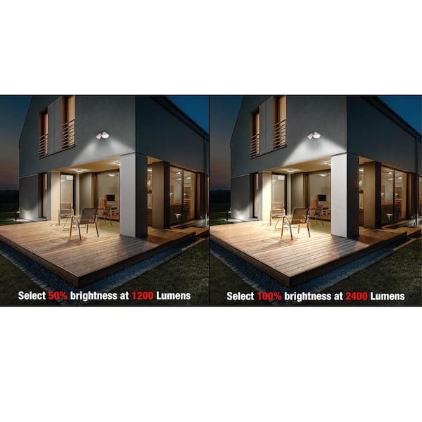 2-Head White Outdoor Integrated LED Flood Light Security 1200 to 2400 Lumen Boost Dusk-to-Dawn 4000K (4-Pack)