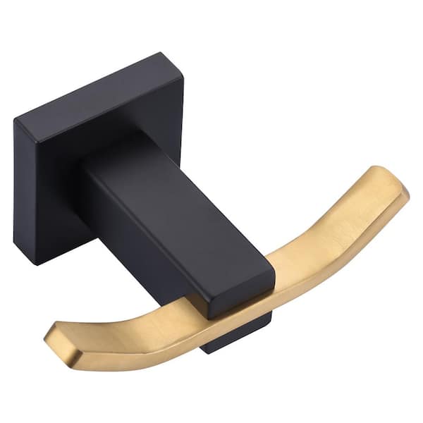 IVIGA Stainless Steel Wall Mount J-Hook Double Robe/Towel Hook Bath Hardware Accessory in Black and Gold