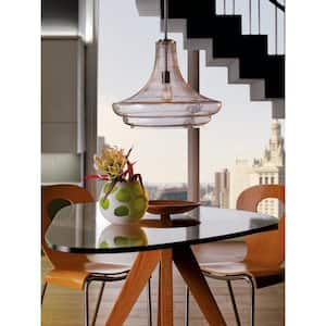 Everly 15.5 in. 1-Light Brushed Nickel Transitional Shaded Kitchen Pendant Hanging Light with Clear Seeded Glass