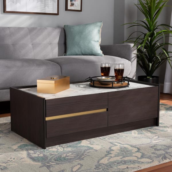 Dark brown coffee table deals with storage