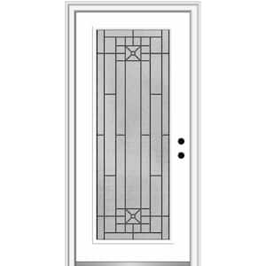 32 in. x 80 in. Courtyard Left-Hand Full-Lite Decorative Primed Fiberglass Smooth Prehung Front Door, 4-9/16 in. Frame