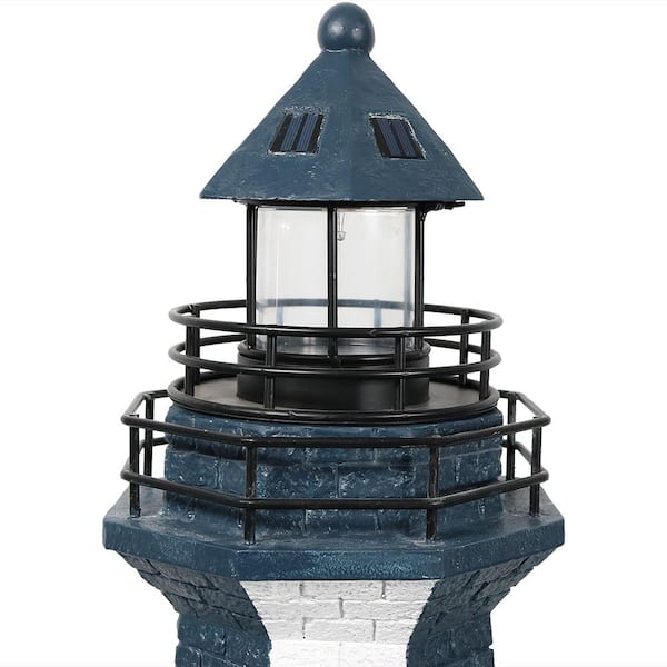 Sunnydaze 36 in. Blue Vertical Stripe Solar LED Lighthouse