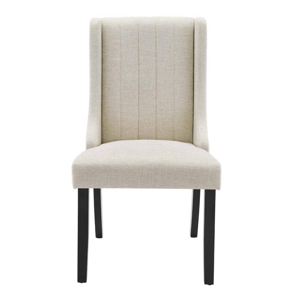 Beige Velvet Upholstered Parsons Side Chair with Wood Legs