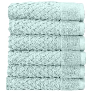 Blue Solid 100% Cotton Textured Hand Towel (Set of 6)
